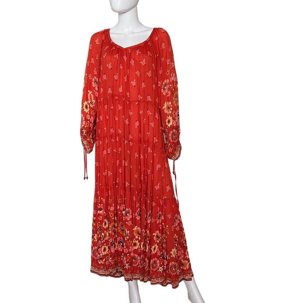 Spell & The Gypsy Collective Joni Gown Floral Campfire Red Boho Maxi Dress S